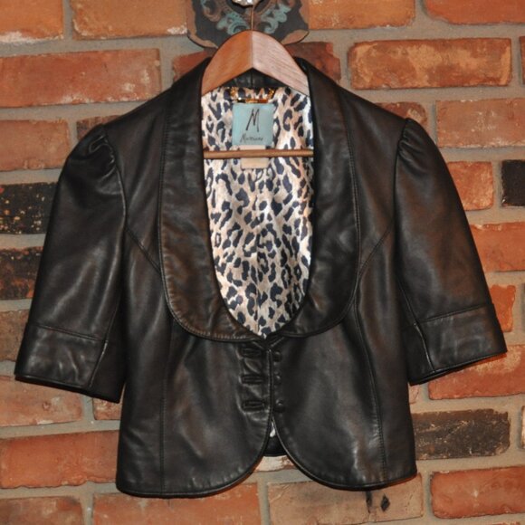 Marciano Short Sleeved Cropped Tailored Leather Jacket S - Picture 6 of 10